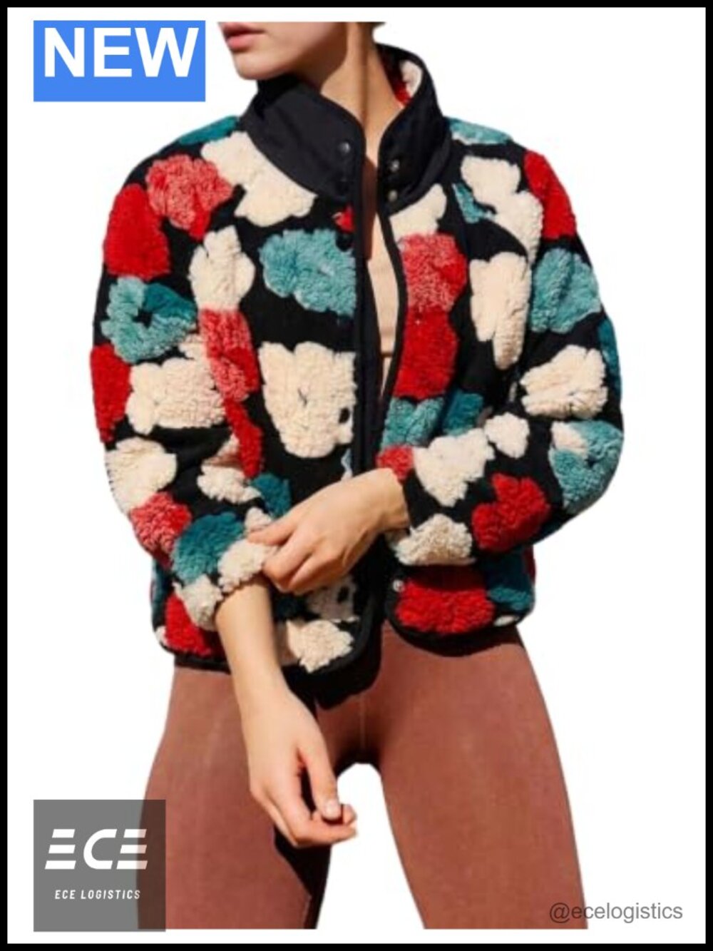 Floral Sherpa Fleece Jacket Button Down Shackets Warm Fall Winter Coat